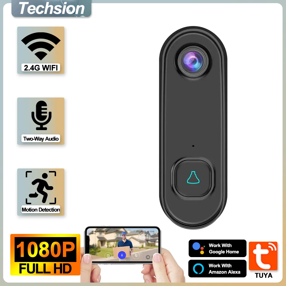 Home 6 Tuya-campainha de Vídeo com Visão Noturna ir Câmera de Segurança ao ar Livre Wi-fi Telefone hd 1080p Interfone ir ca Alimentação Usb Casa Inteligente