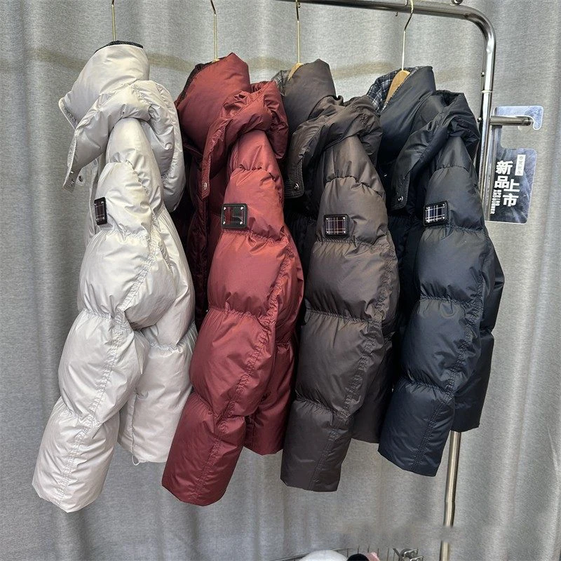 Winter Short Warm Puff Hooded Down Jacket Women White Duck Down Fluffy Parker Outwear Female Grid Splicing Thicken Zipper Jacket