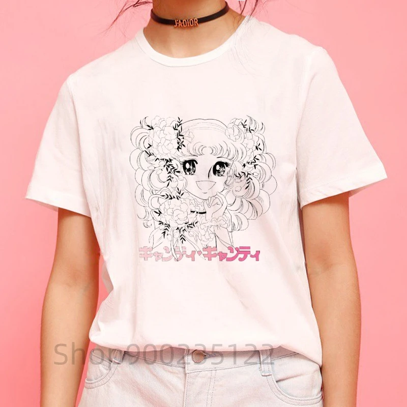 Kawaii Candy Candy Anime Summer Top Tshirt Femen Print y2k T Shirt Grunge Anime Manga T Shirt Top Tees Graphic Aesthetic