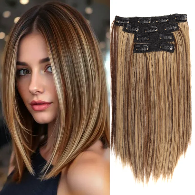 

Набор для наращивания волос из 4 предметов, 14 дюймов, с клипсами, накладка из мягкого синтетического волокна, подходит для всех цветов волос