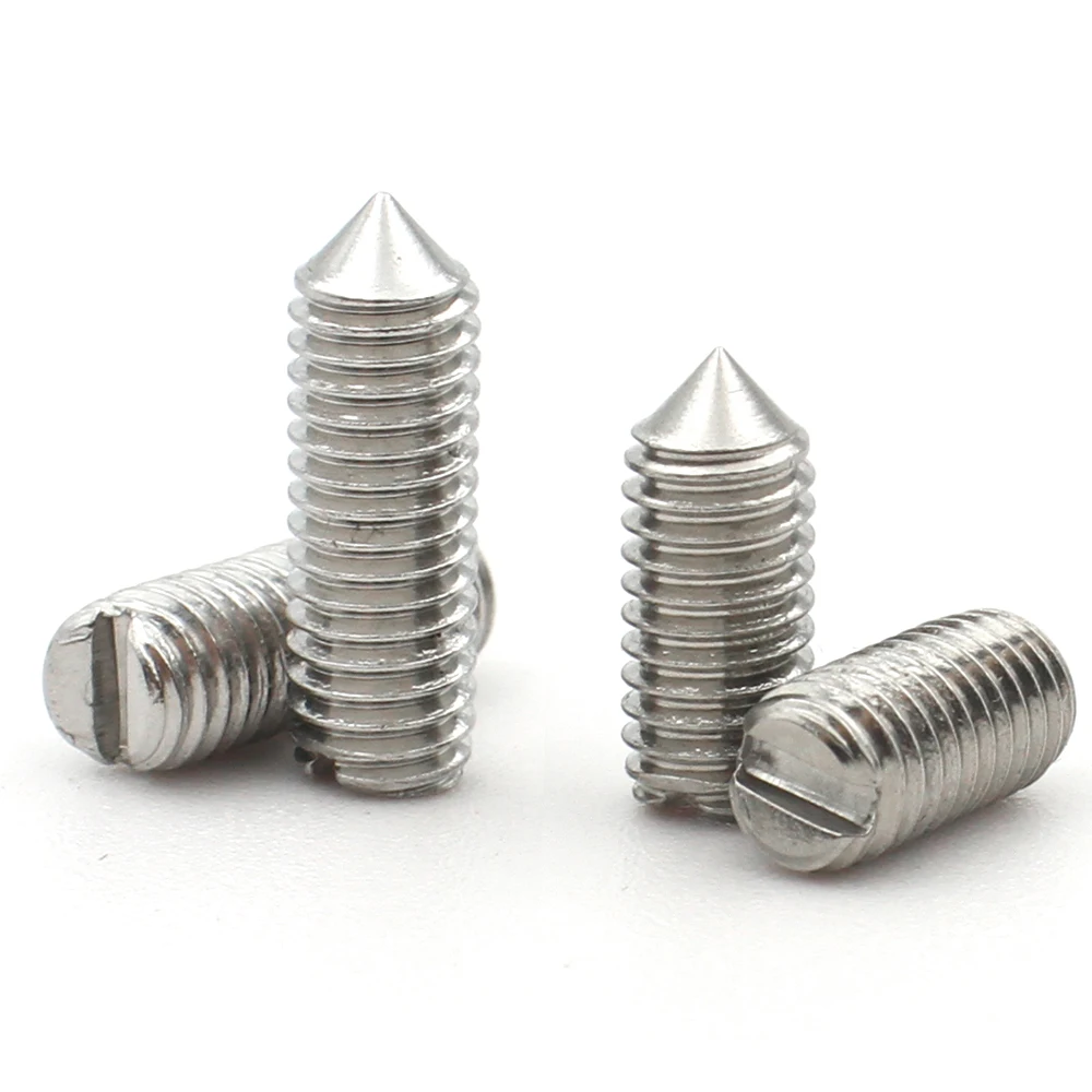 10pcs M1.6 M2 M2.5 M3 M4 M5 M6 DIN553 A2-70 304 Stainless Steel Slotted Tip Set Screw Machine Thread Cone Point Grub Screws