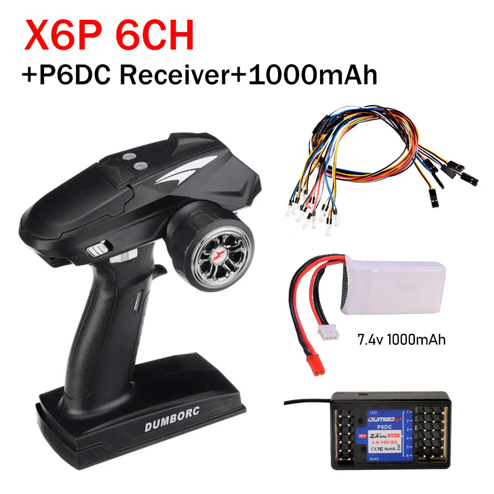 DUMBORC Zender Afstandsbediening 2.4G 6CH X6 met P6FG Gyro Ontvanger LED Lichtset voor 1/10 1/8 Crawler Axial SCX10 RC Auto
