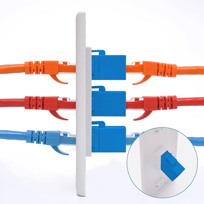 Placa de pared de 3 puertos Ethernet, placa de pared RJ45 con inserto de acoplador en línea Keystone RJ45, Cat6, 1 paquete