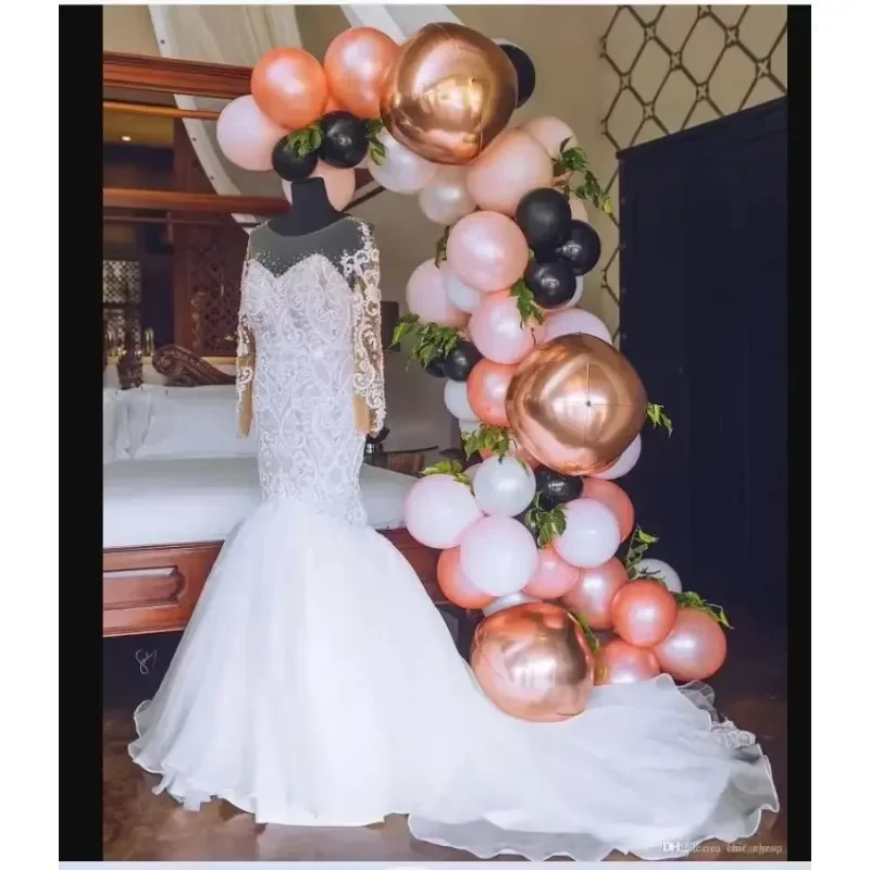 

Новые бусины на заказ Русалка Свадебные платья больших размеров с скользящим шлейфом и овальным вырезом Иллюзия Свадебные платья с длинными рукавами