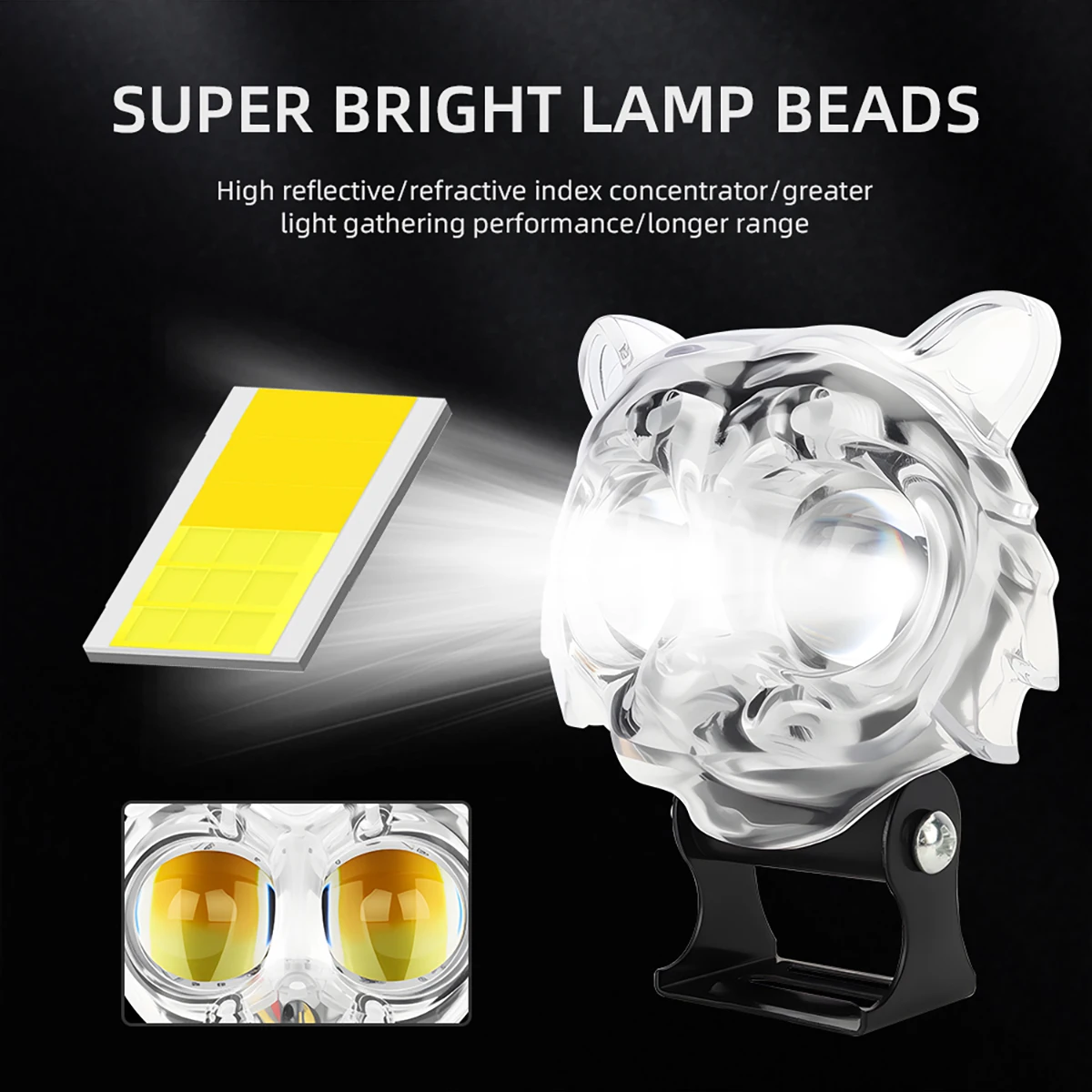1/2pcs Owl/Tiger Shape Motor Spotlight Dual Color white yellow Hi/Low Beam with RGB Rings Auxiliary Fog Lamp for RV ATV SUV 12V