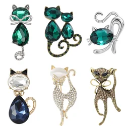 Rhinestone Kitten Pins for Women Unisex Enamel Animal Brooches Cat Lapel Pin Event Party Backpack Decoration Clothes Accessories
