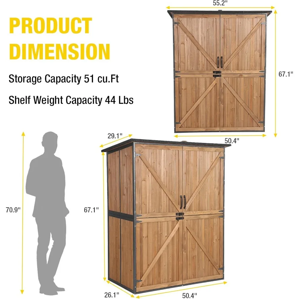 سقيفة تخزين خشبية كبيرة بإطار معدني ورفوف قابلة للتعديل لأدوات الحدائق الخارجية #5