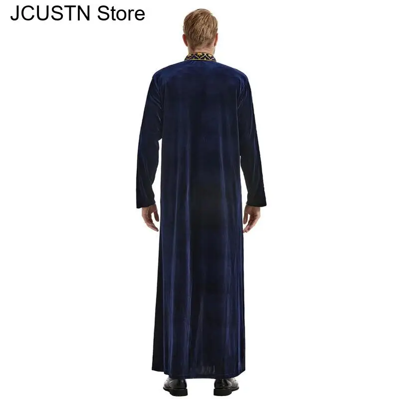 Colletto alla coreana ricamato da uomo Ramadan Thobe Musulmano Medio Oriente Maniche lunghe da uomo Ramada Robe Abbigliamento da festa di nozze musulmano