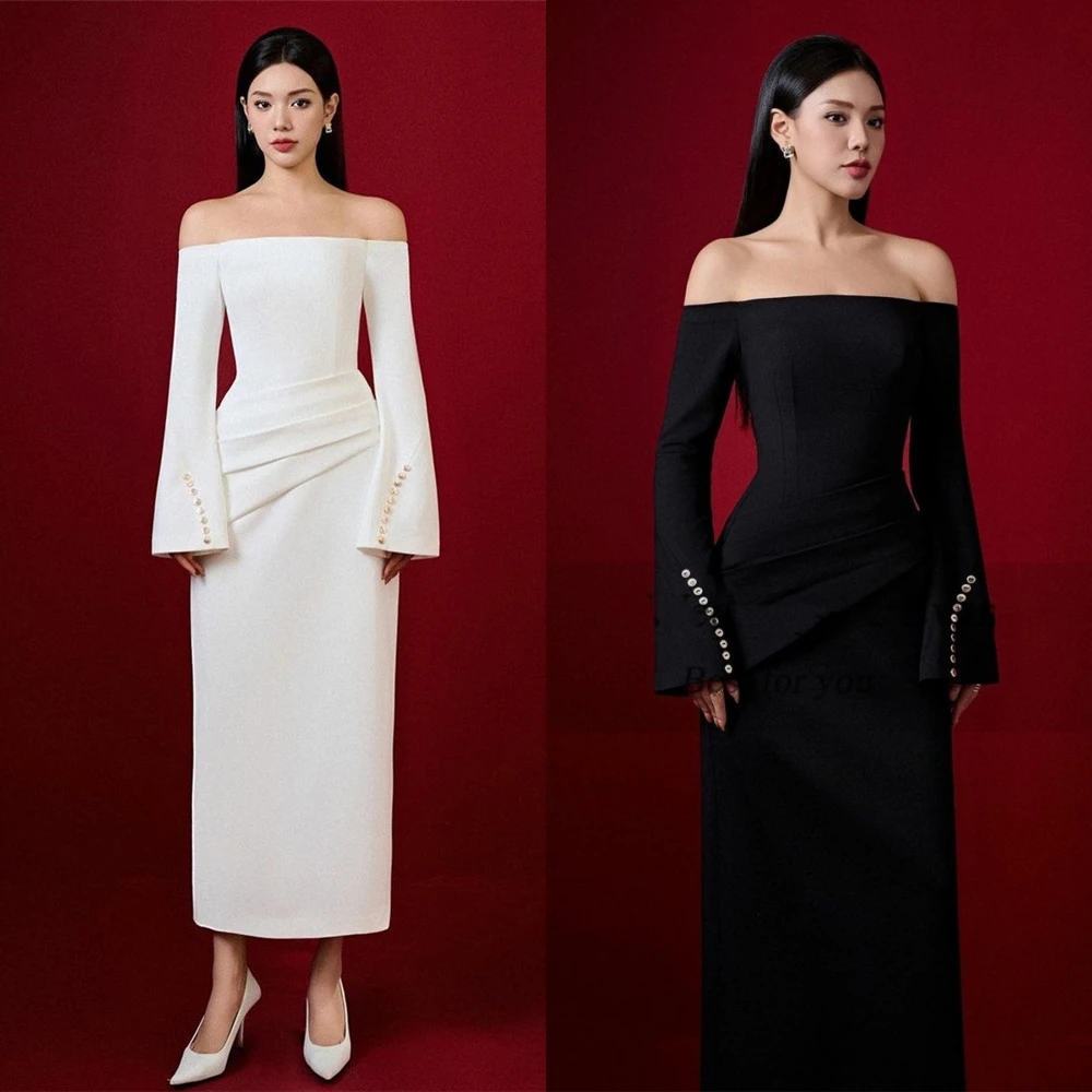 

Jiayigong Prom Satin Pleat Cocktail Party A-line Off-the-shoulder Bespoke Occasion Gown Midi Dresses