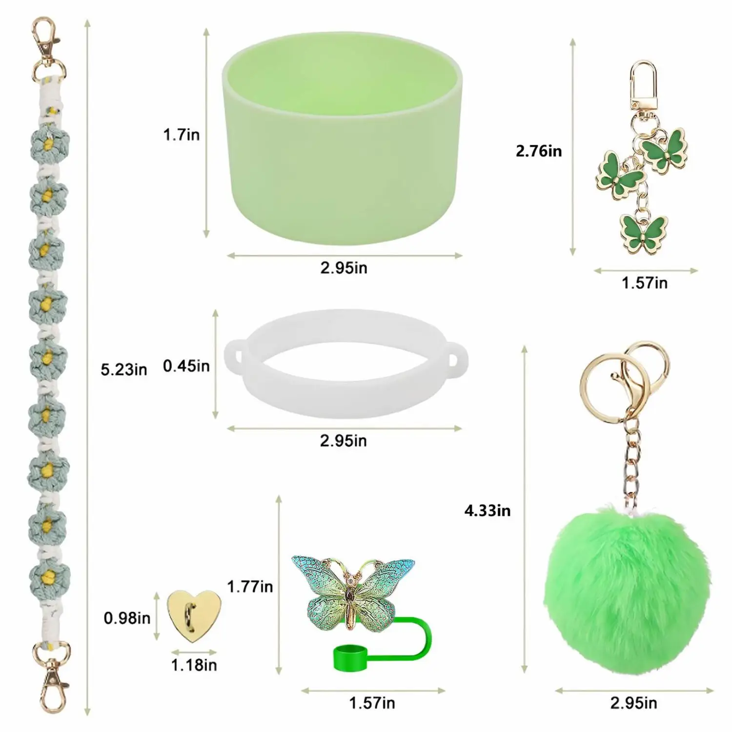 Silicone Gradient Bow Hand Strap Charms Fluffy Pom-pom Cup Chain Straw Topper - Trendy Accessory for Straws And Drinkware - view 3