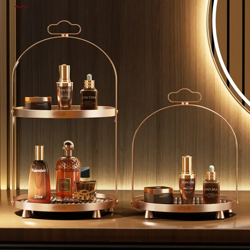 

Light Luxury Organizer Cloud Handle Shelf Double-Layer Rack Round Waterproof And Rustproof Design Bathroom Storage Solution