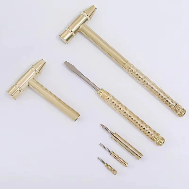 

Six in one copper plated hammer with small screwdriver and metal hammer multifunctional household small hammer