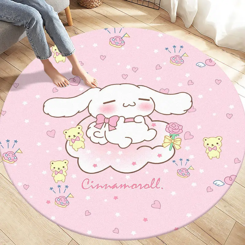 80-160cm Anime Sanrio Cinnamoroll Round Carpet Bedside Blanket Bedroom Doormat Non-slip Floor Mat Home Living Room Decor Rug