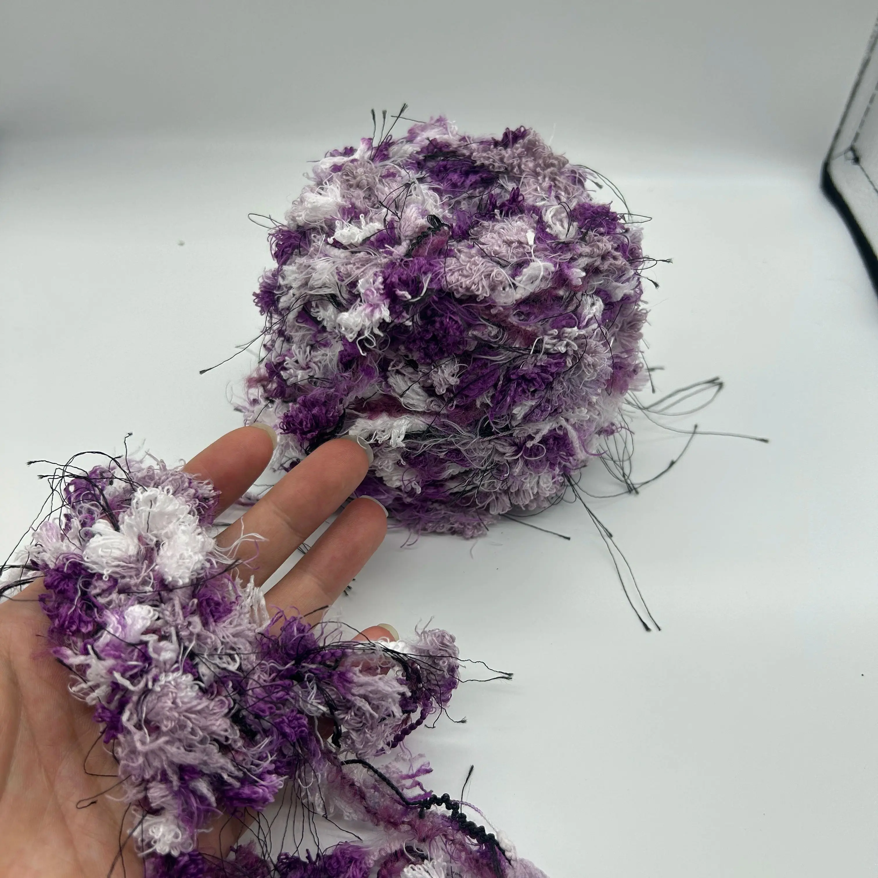 Purple White Fringe Fuzzy Hand Mixed Knitting Yarn 50g/100g Textured Novelty Crochet Yarn for DIY Crafts