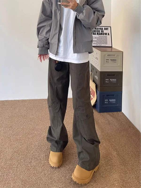 

Khaki Workwear Pants Men's High Waist keted Straight Leg Trousers Spring Autumn American Sle Boots Matching Pants