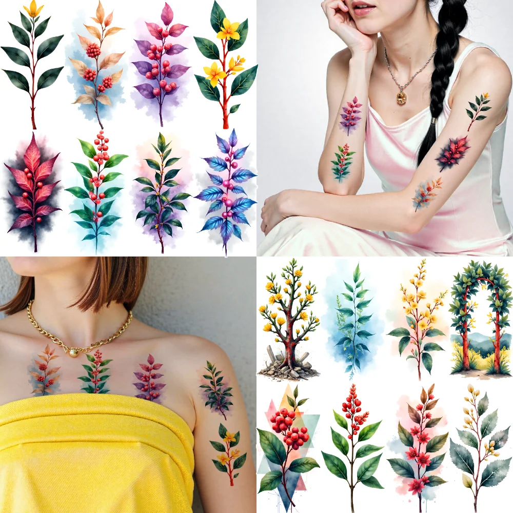 

9 шт. временные татуировки ботаническое искусство акварель цветочный дизайн временные татуировки наклейки для женщин на груди