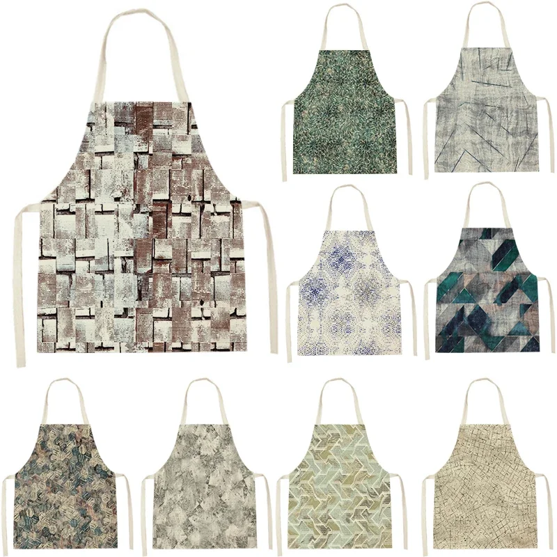 1 Pieces Gray Irregular Classical Geometric Pattern Women'S Home Cooking Baking Waist Bib Anti-Oil And Antifouling 68x55cm