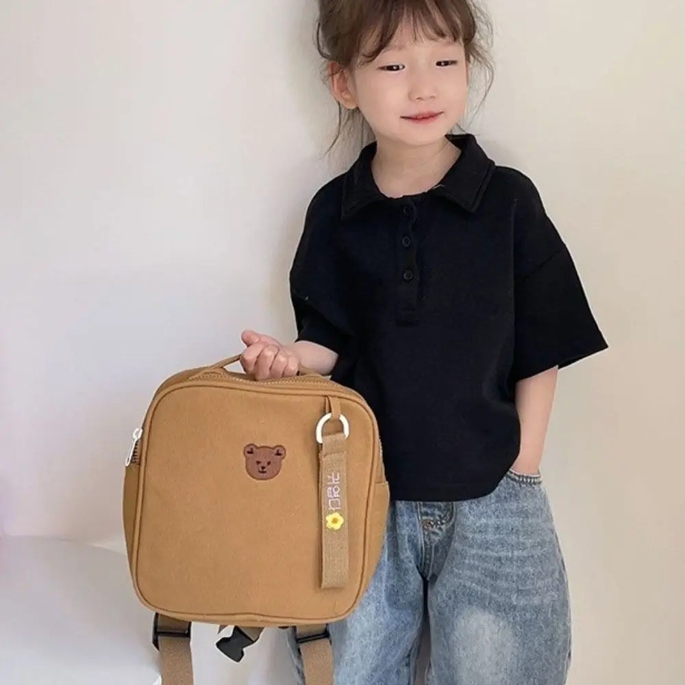 

Creative Bear Cartoon Backpack Square Canvas Children School Bag Small Lightweight Cute Shoulder Bag Children