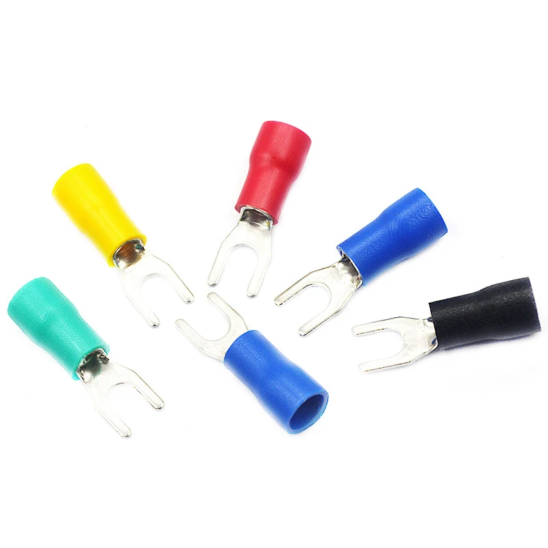 50pcs/lot SV3.5-4 5 6 Series Insulated Fork Spade U-Type Wire Connector Electrical Crimp Terminal For 14-12AWG 2.5-4mm Cable