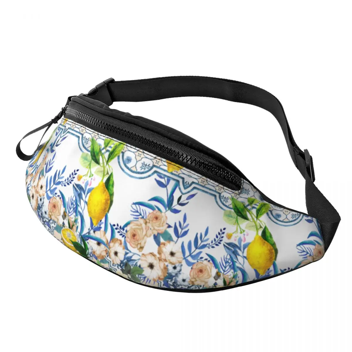 Custom Mediterranean Sicilian Tiles Lemons Fanny Bag Crossbody Waist Pack Men Women Cycling Camping Phone Money Pouch