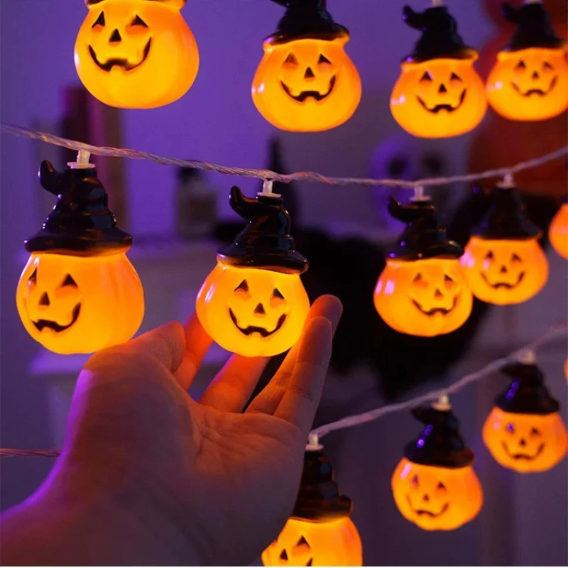 Halloween Glowing Pumpkin Ghost Fairy Lights – Outdoor Garden Yard Decor, Party Scene Atmosphere Photo Prop Hanging String
