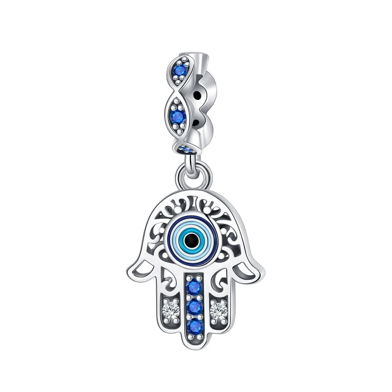 925 Sterling Silver Hand Eye Diamond Blue Pendant Charm Fit Original Pandora Charms Bracelets Women DIY Jewelry Gift making