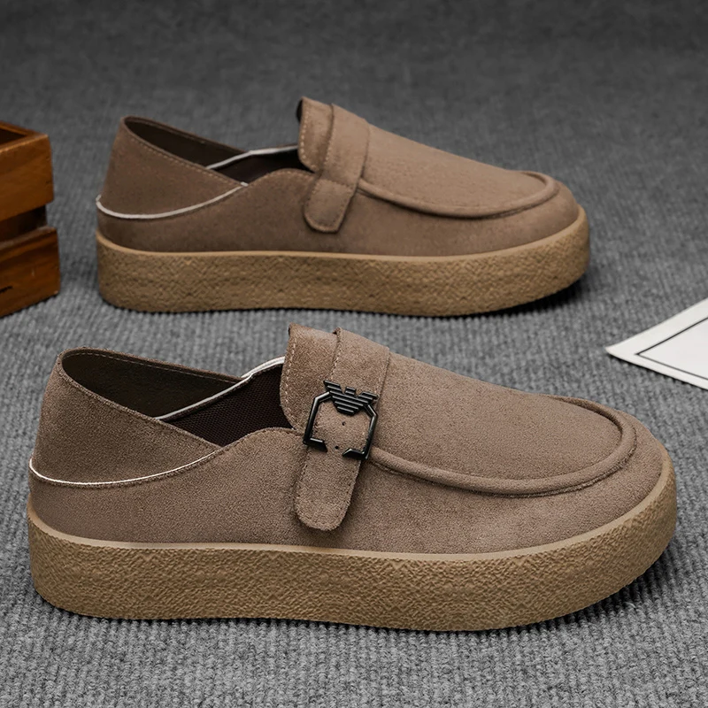 

Retro Brown Men's Suede Loafers Autumn And Winter Slip on Shoes Men Comfortable Casual Skateboard Shoes for Men zapatos hombre