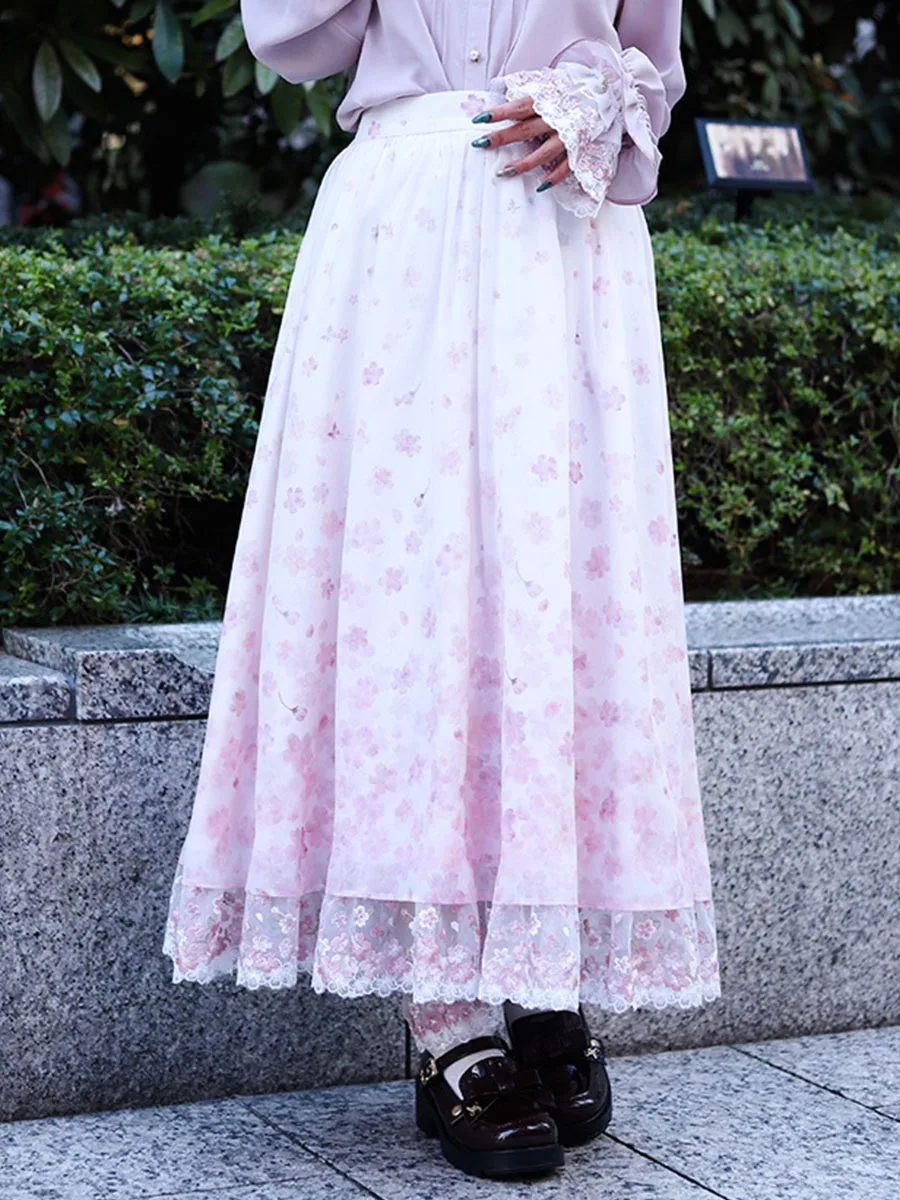 

Юбка Ele Sakura с принтом, вышивкой и кружевными вставками, приталенного кроя, от Axes Femme TS29X202 Ci, для повседневной носки