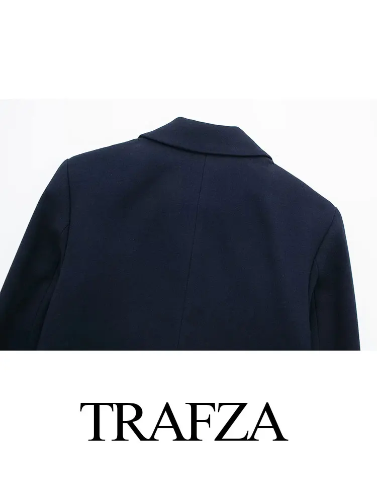 TRAFZA Spring Elegant Women\'s Retro Short Long Sleeve Blazer Straight Long Sleeve Pocket Decorated Women\'s Short Top Jacket