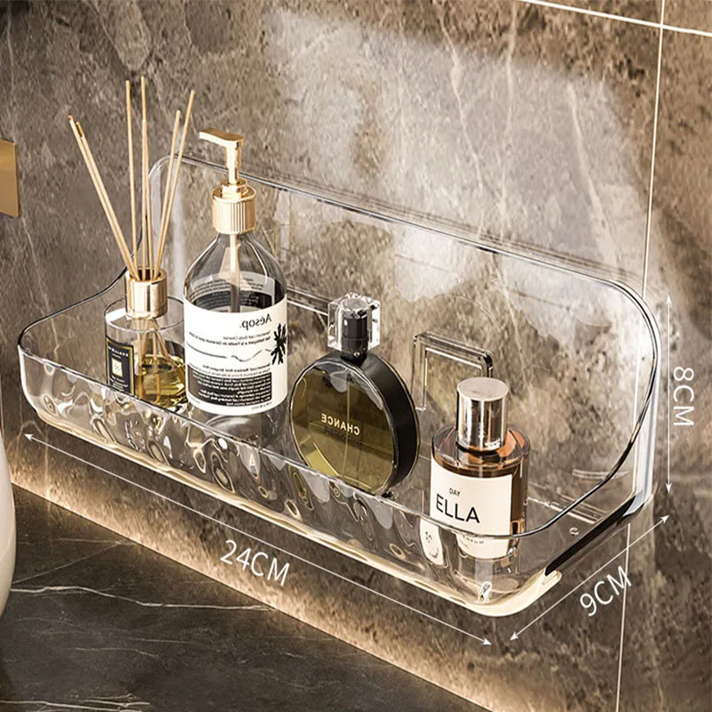 Étagère de salle de bain en acrylique, organisateur sans perceuse, support de rangement de douche, lavabo, support de rangement de cosmétiques, porte-shampooing de toilette mural