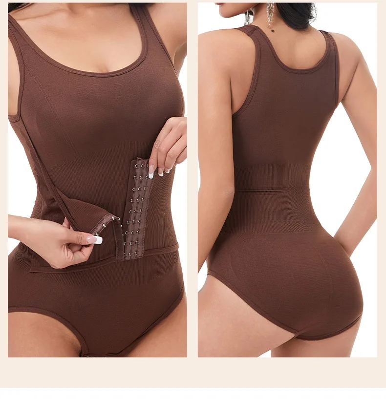 Women Shapewear Bodysuit Double Layer Tummy Control Triangle Cut Snap Crotch Butt Lift Waist Trainer Slimming Underwear image 5