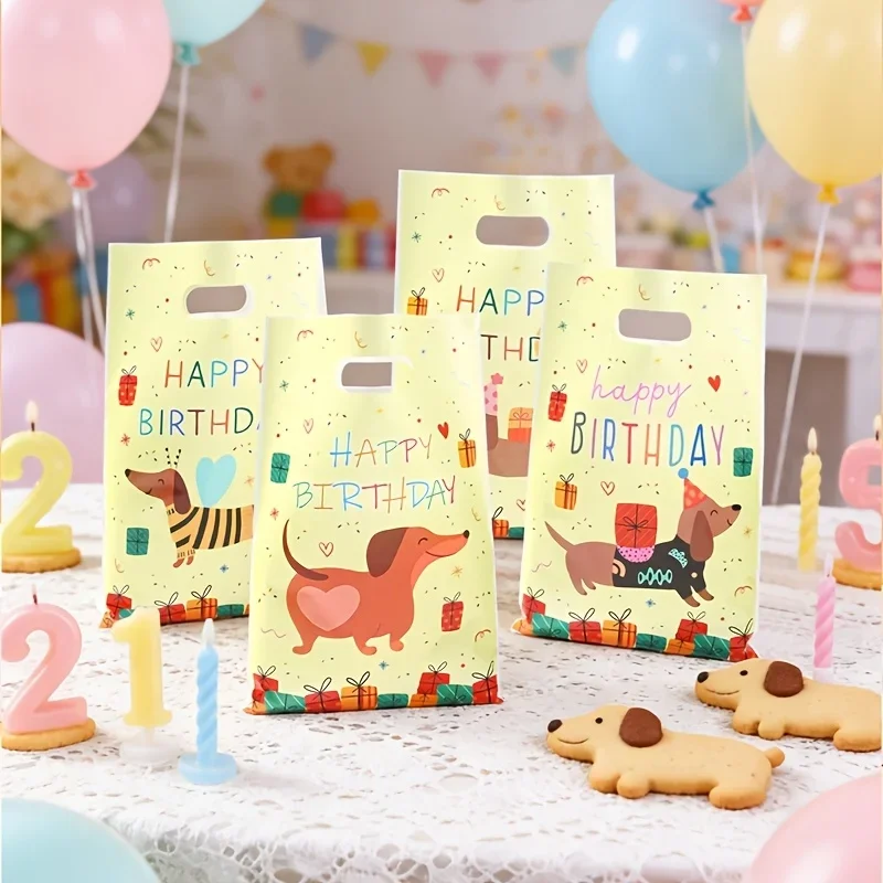 50 Pcs Birthday Gift Bags, Dachshund Themed Tote Bags, Birthday Party Supplies Favor Bags, Baby Shower Event Gift Packaging Bags