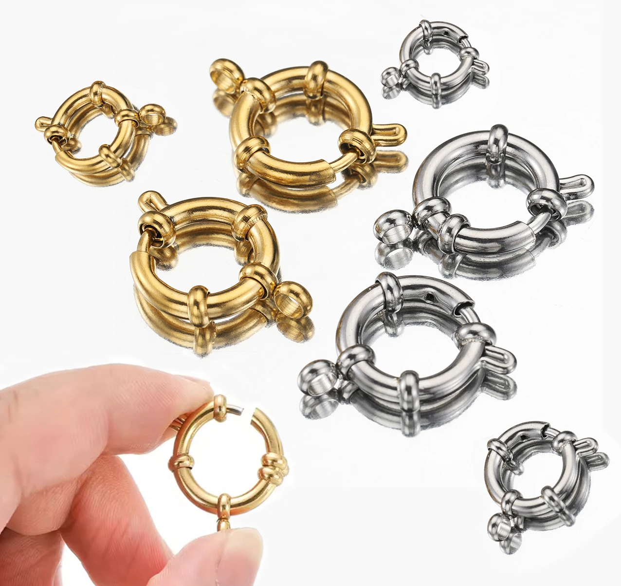 ตะขอสปริงกลมสแตนเลสสีทอง 4 ชิ้น สำหรับสร้อยข้อมือ สร้อยคอ ตัวเชื่อมต่อ ทำเครื่องประดับ DIY