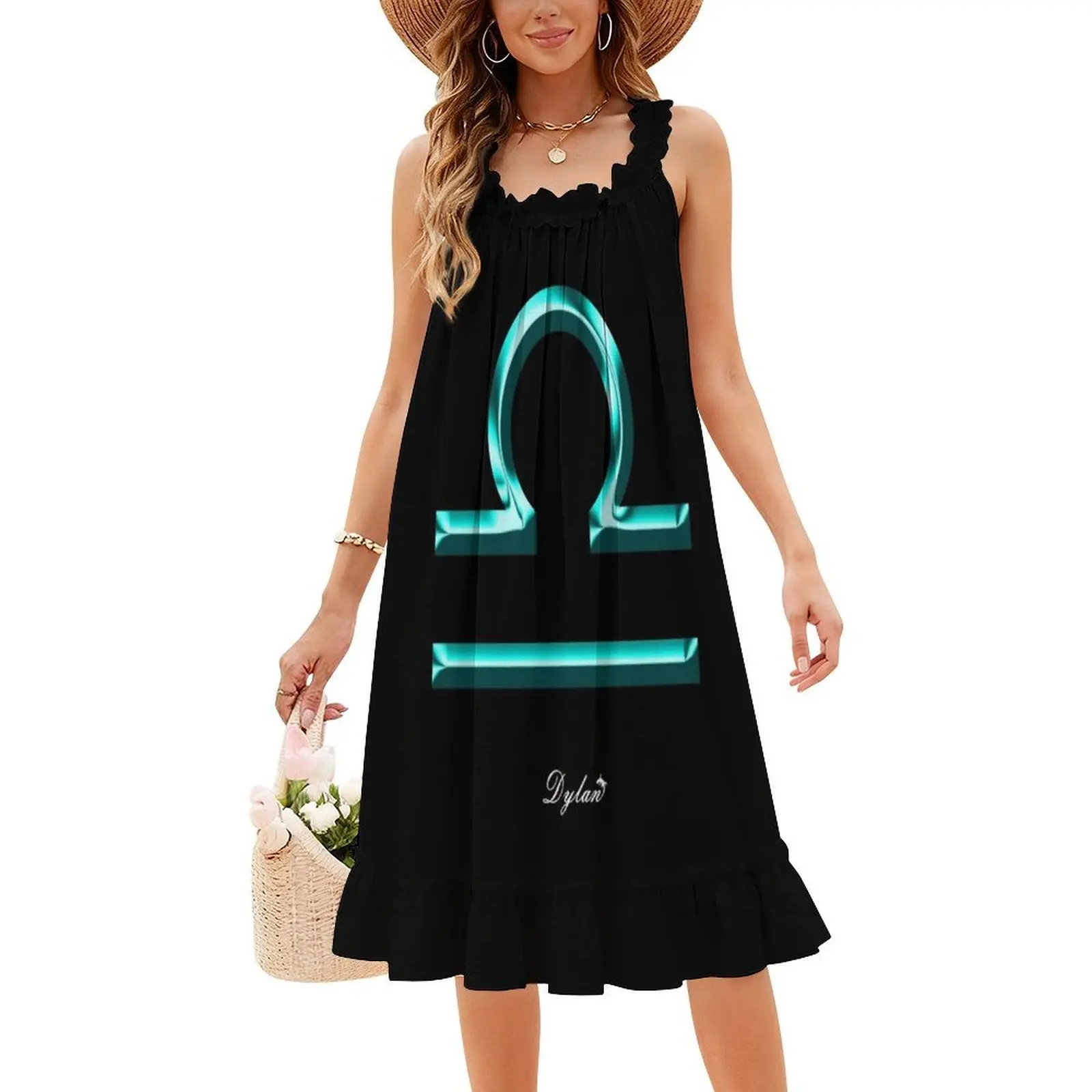 Libra Zodiac Sign Preppy Style Mini Dress For Women A-Line Loose Fit Casual Day Dress Libra Zodiac Sign Astrology Horoscope