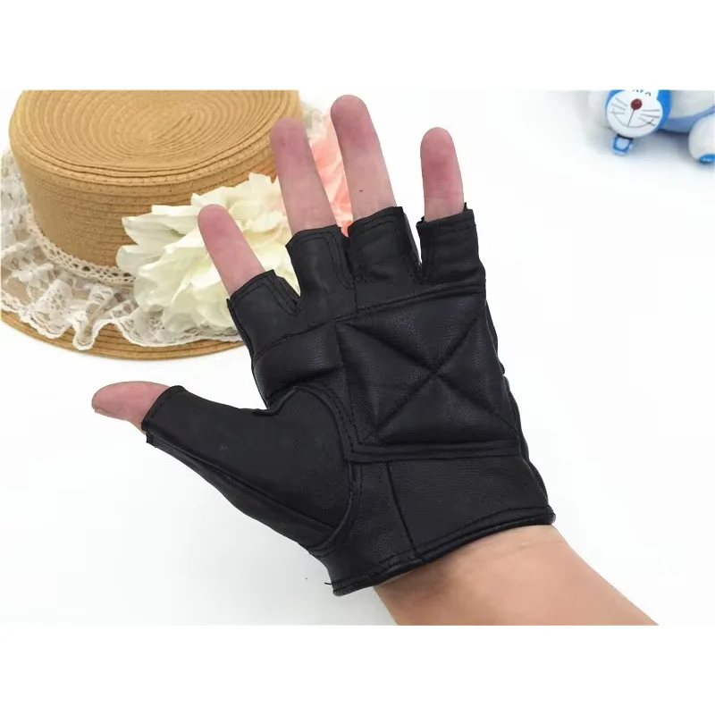 New Half Finger Genuine Leather Driving Gloves Vintage Style Chauffeur