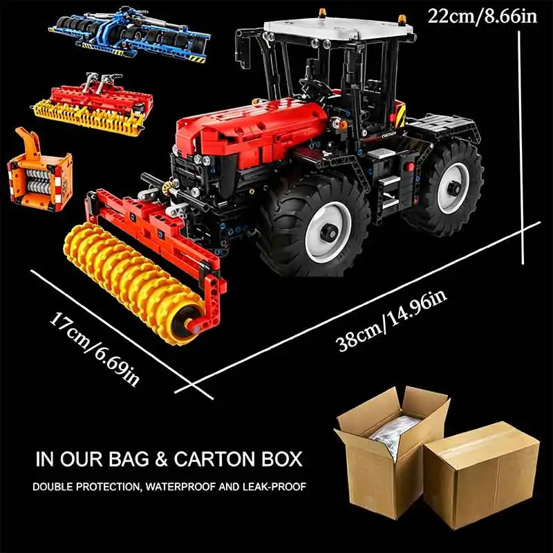 Mould King 17020 RC Hand Tractor Building Blocks Bricks, 4 Replaceable Farm Machinery Attachments, Technical Assembly Brick Set