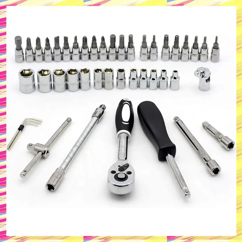 

ABJJ 46PCS Drive Socket Set,Metric Ratchet Wrench Set With CR-V Sockets,S2 Bits,Mechanic Tool Kits For Household Auto Repair