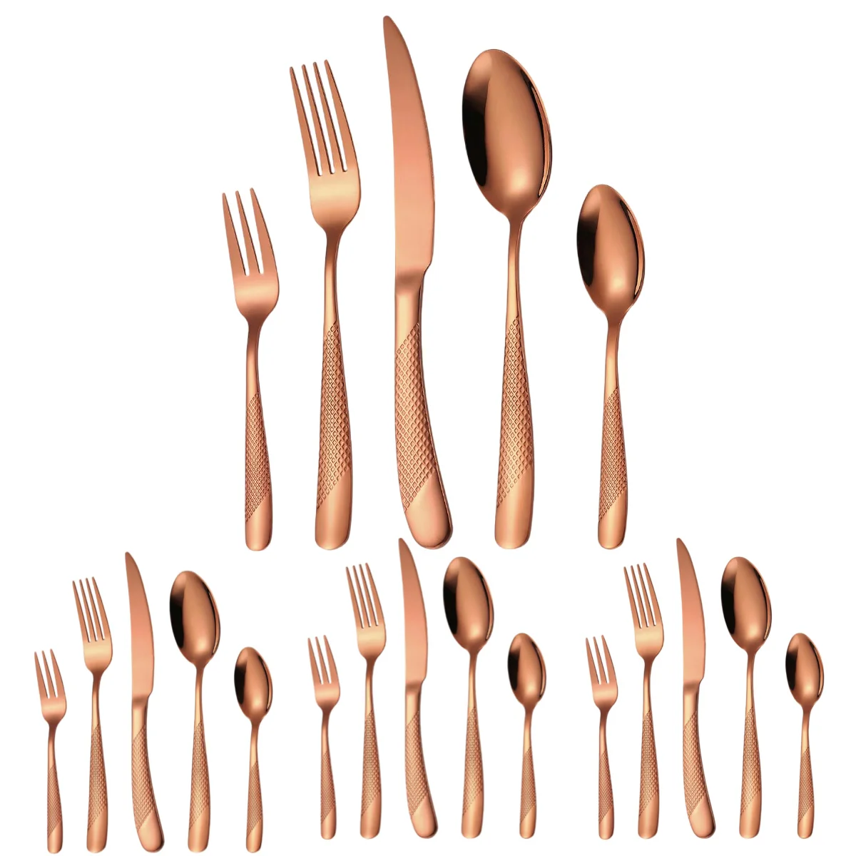 A · HOUSEWARE Rose Gold Silverware HammerStainless Steel Flatware Set for 4  Eating Utensil 20 Piece Tableware Fork Spoon Knife