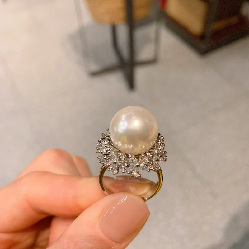 

Zircon White Diamond Mother-of-Pearl Pearl Ring for Women Adjustable Pearl Jewelry for Banquet