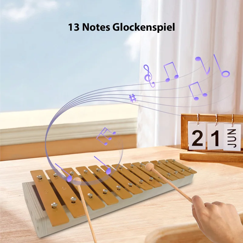 13 Notes Glockenspiel Xylophone Aluminum piano Metal Keys Percussion with 2 Mallets Anti-slip Bottom Gift for Beginners Students