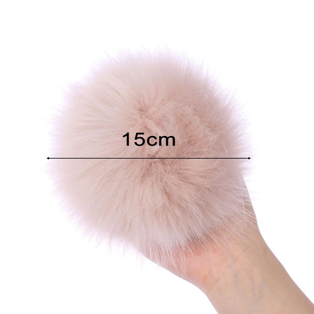 Big Pom Gorros Cap, Skullie malha chapéu, Pele Pompom imitação, 15cm