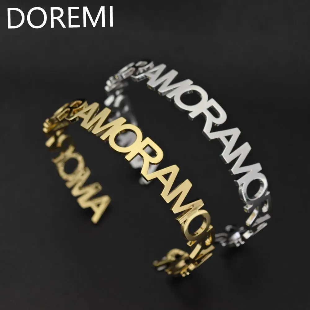 

DOREMI Initial Letter Cuff Open Bangle Personalization Stainless Steel AMORE Custom Name Bangle