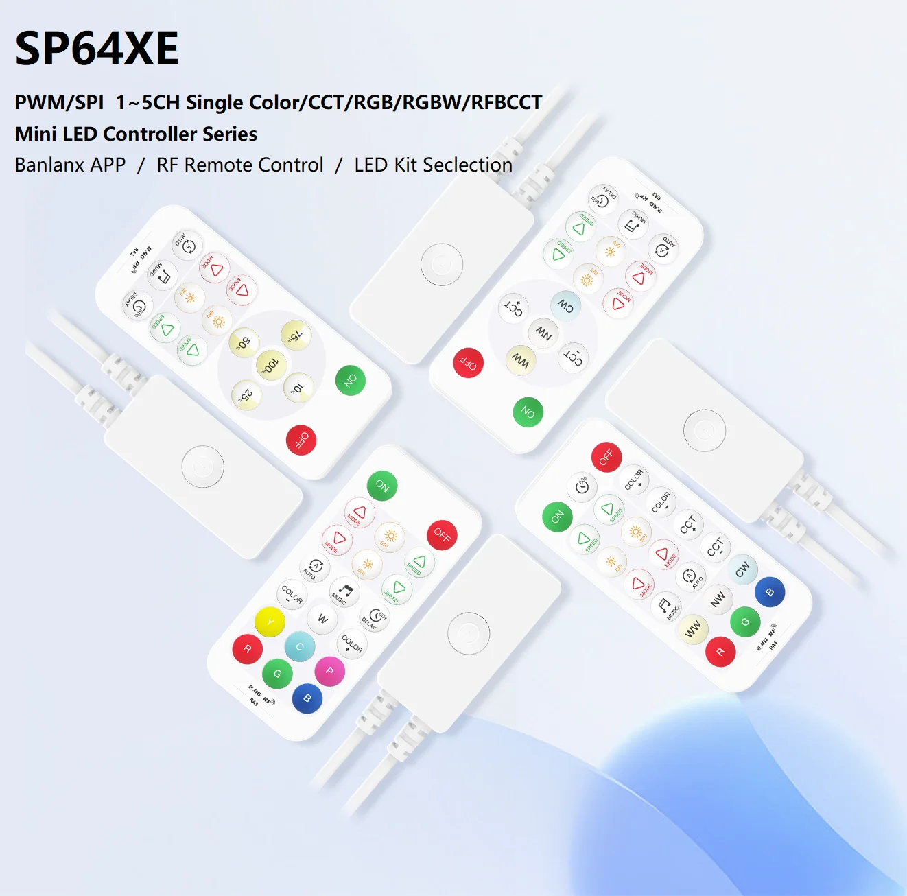 

SP641E -SP64CE WS2812B LED Controller Blue tooth RF WS2811 WS2812 SPI FCOB Single Color CCT RGB RGBW RGBCCT Pixels Lights 5V-24V