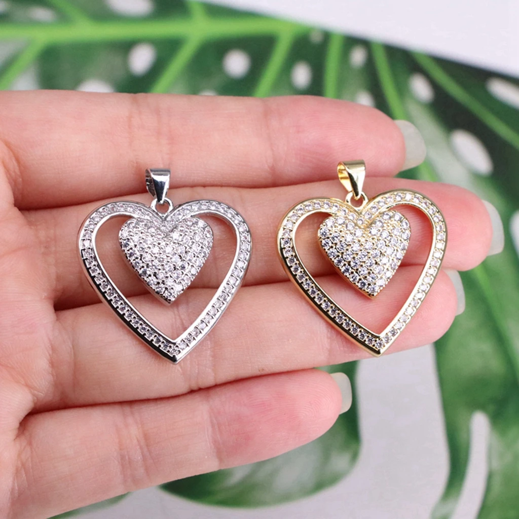 

6Pcs/White Crystal Heart Pendant for Necklace Copper Gold Plated Handmad DIY Wholesale Jewelry Making Component
