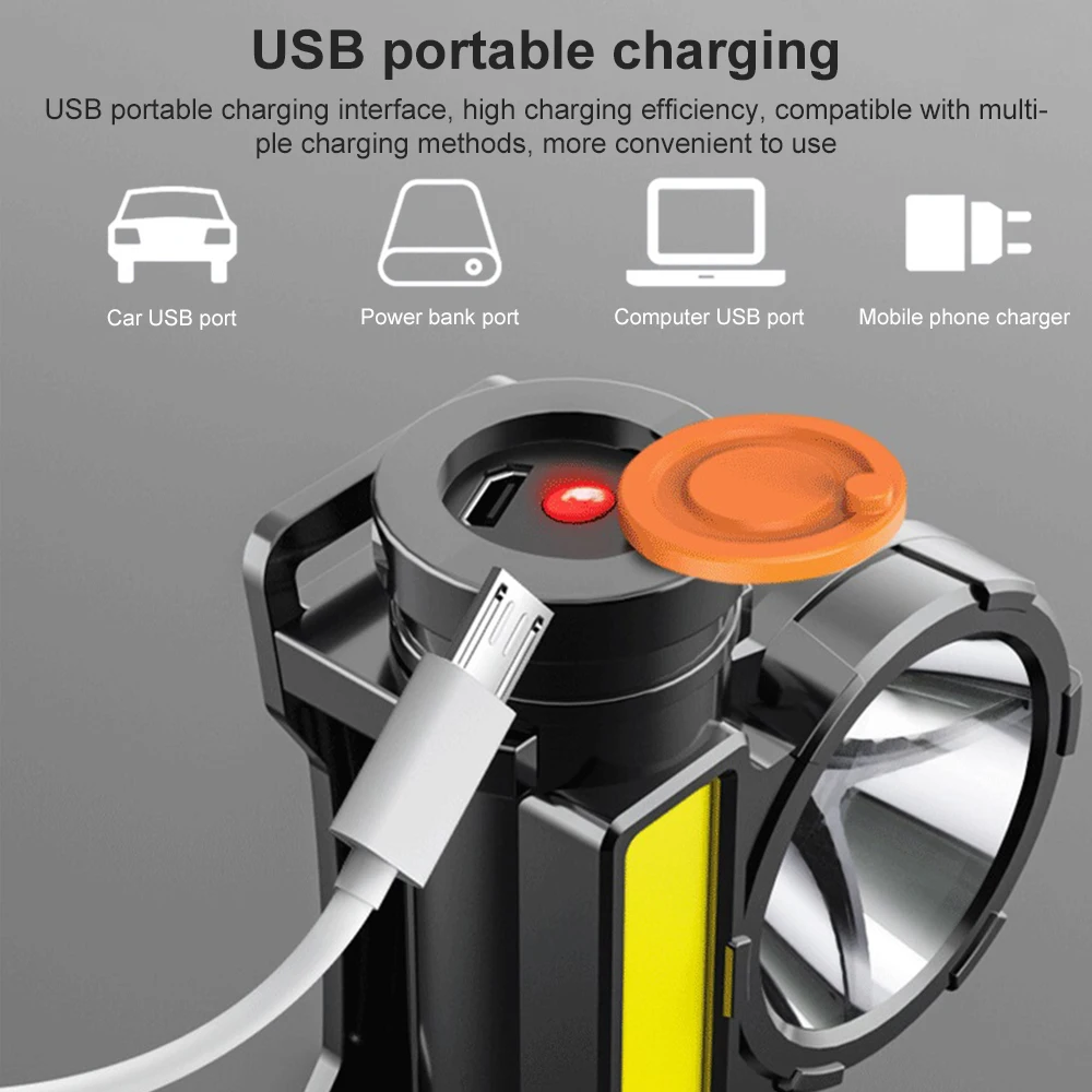 HeartsShared Super Rechargeable Headlight Cob Rechargeable Head-mounted Flashlight Led Fishing Waterproof USB Strong Headlight