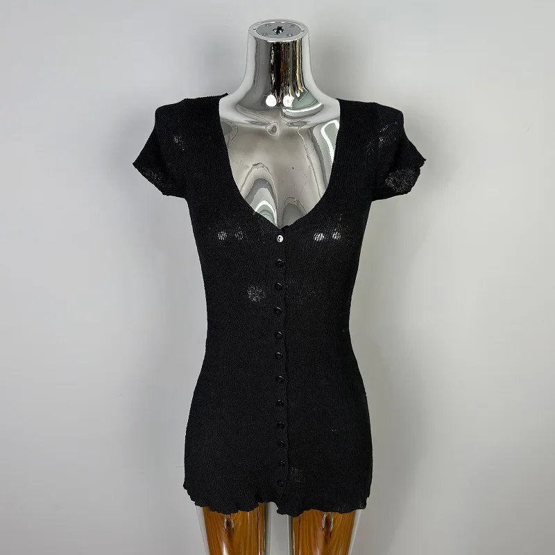 الكورية ضئيلة مثير المؤنث الرغبة النقية الخامس الرقبة قصيرة واحدة الصدر قصيرة الأكمام محبوك فستان أنيق موضة النساء 35MN