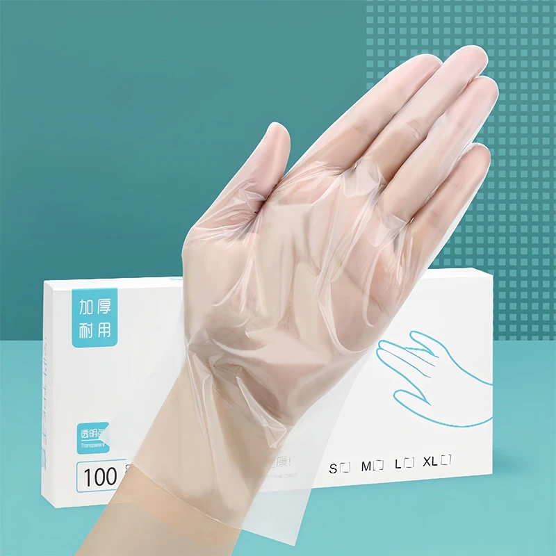 50/100pcs Disposable TPE Gloves Food Grade Protective Clear Thickened Gloves  Non-Slip Acid Work Household Cleaning Film Gloves