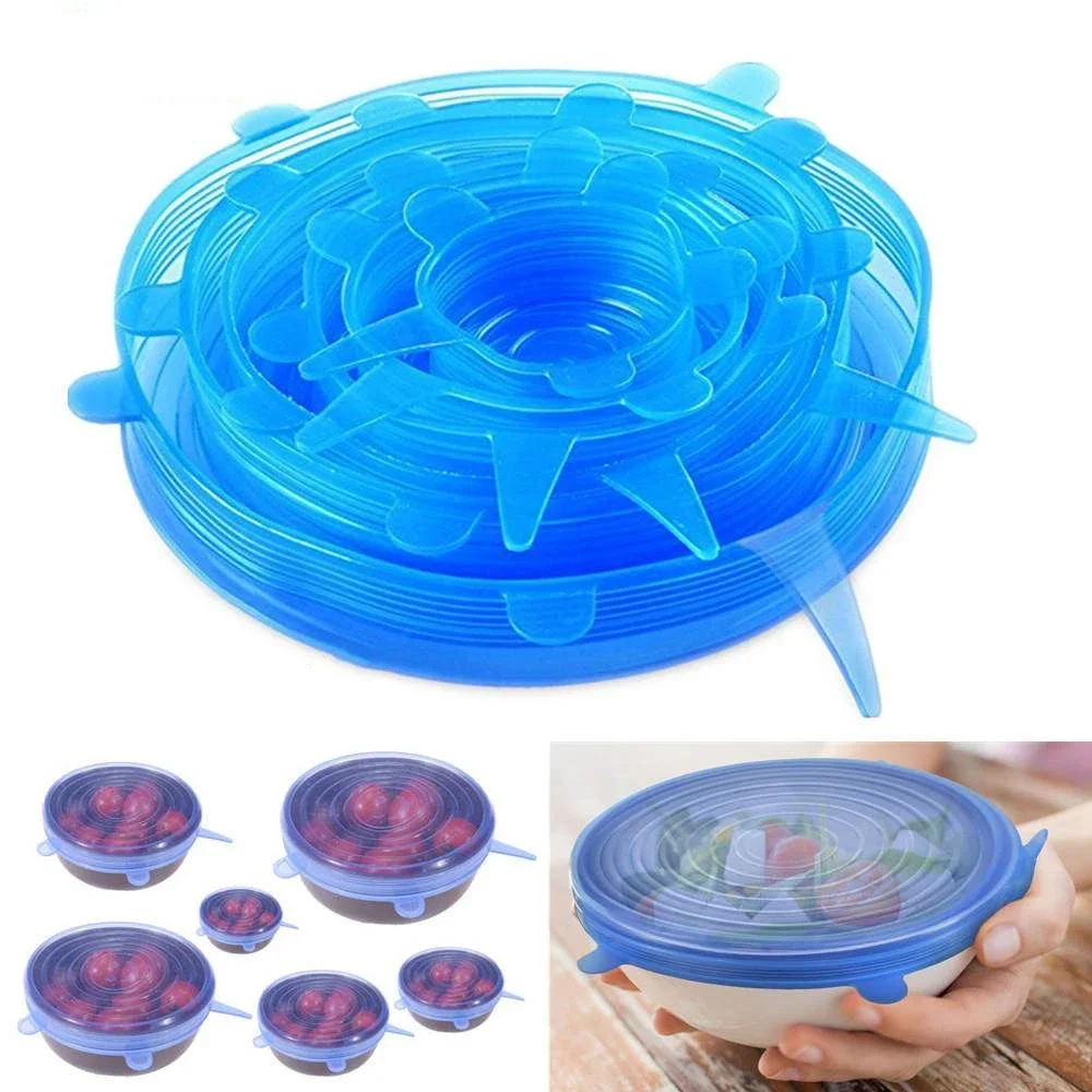 

6pcs/Set Food Silicone Cover Cap Universal Silicone Lids Cookware Bowl Reusable Microwave Cover Stretch Lids Kitchen Accessories