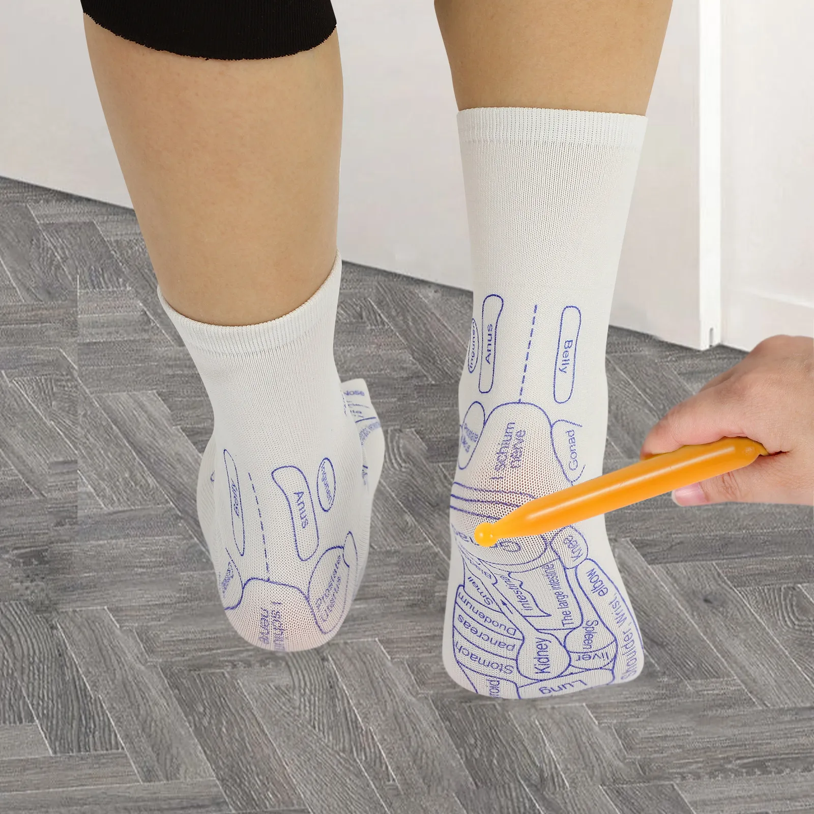 

Набор: эластичные массажные носки для стоп с акупунктурным принтом для стимуляции точек стопы, снятия усталости, массажный стик