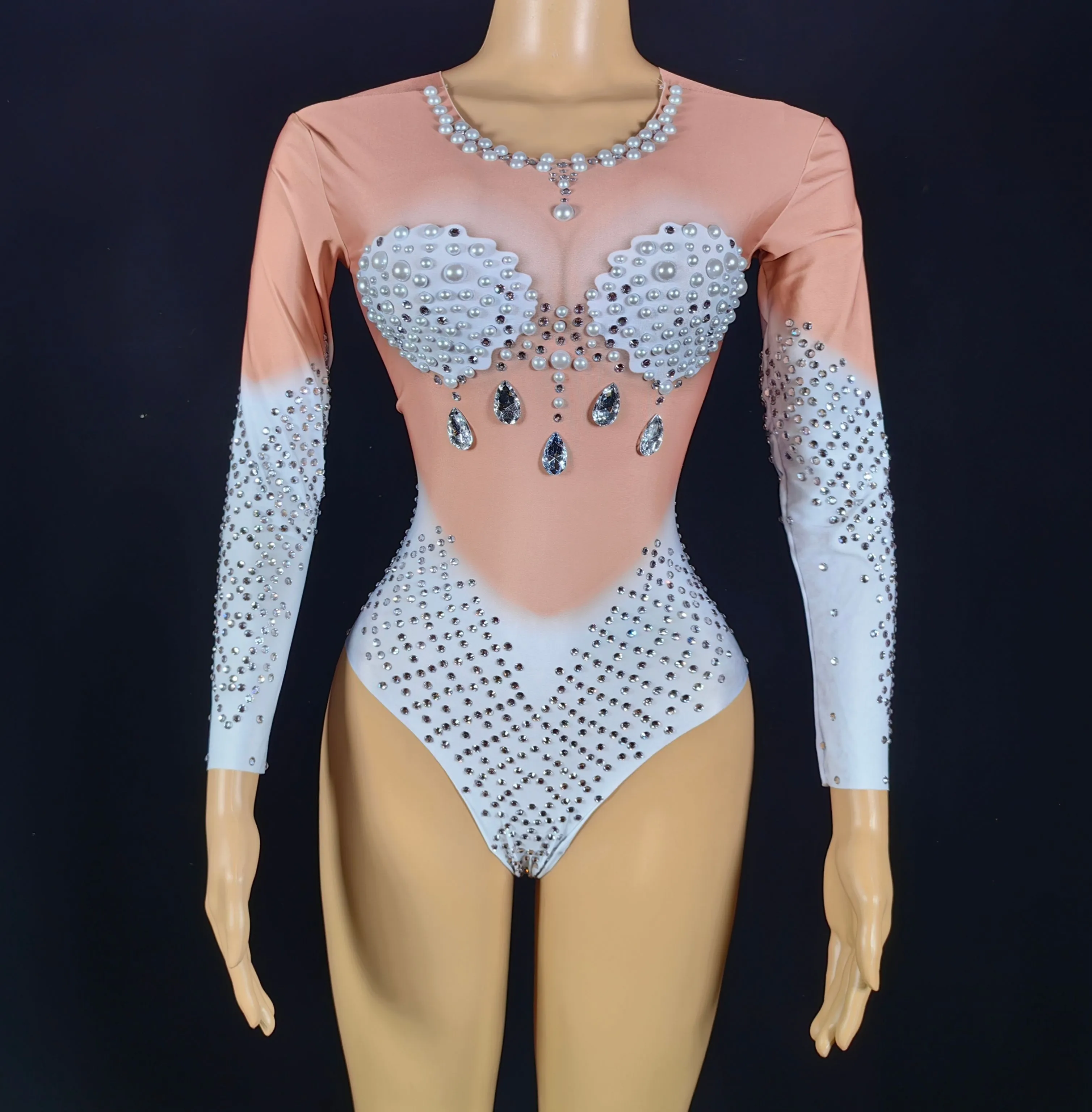 Nowy błyszczący kombinezon z kryształkami Stretch Sexy Bodysuit Women Birthday Stage Play Celebrate Dancer Party Show Mermaid Bodysuit